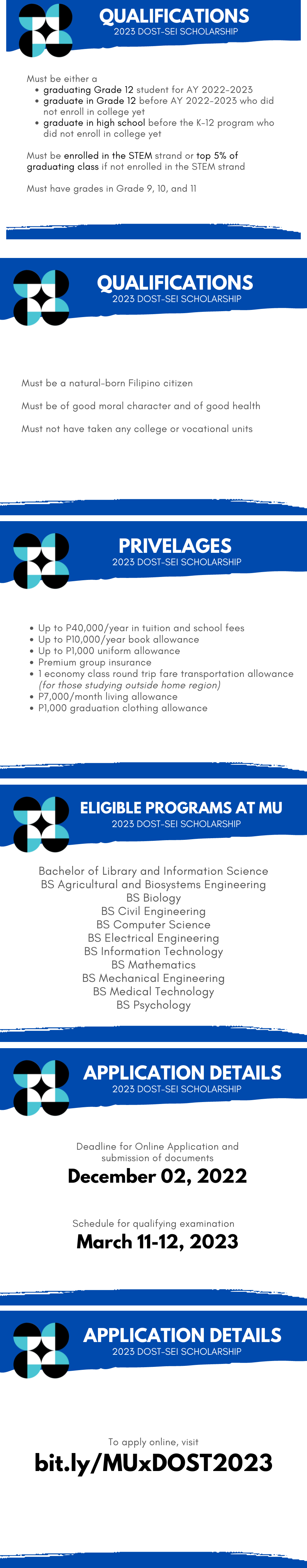 Applications for the 2023 DOST-SEI Scholarship is now open